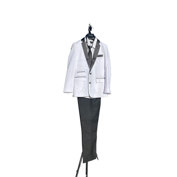Tazio White Black Four Piece Blazer, Shirt, Pants, Tie Formal Size 12 - Picture 1 of 16